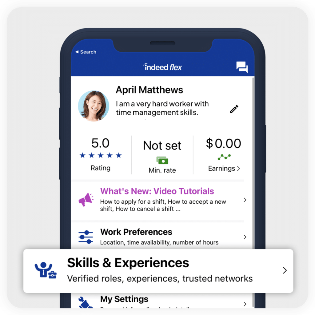 Example of Indeed flex profile, Photo credit: by Indeed flex