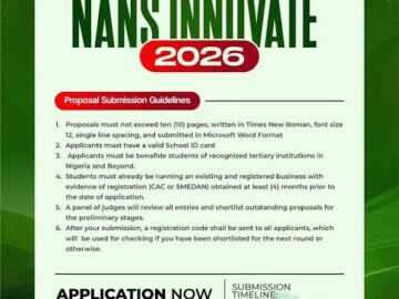 NANS Innovate 2026 Entrepreneurship Competition Application Portal Is Now Open For Nigerian Students