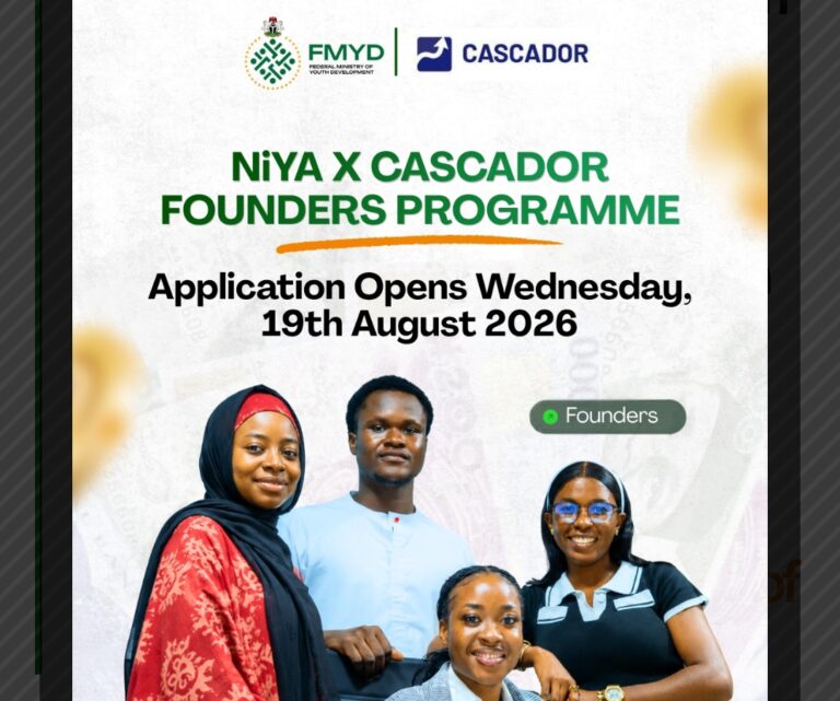 Apply Now for Nigerian Youth Academy (NiYA) Seed Funding, New ₦5 Million NiYA x Cascador Founders Programme